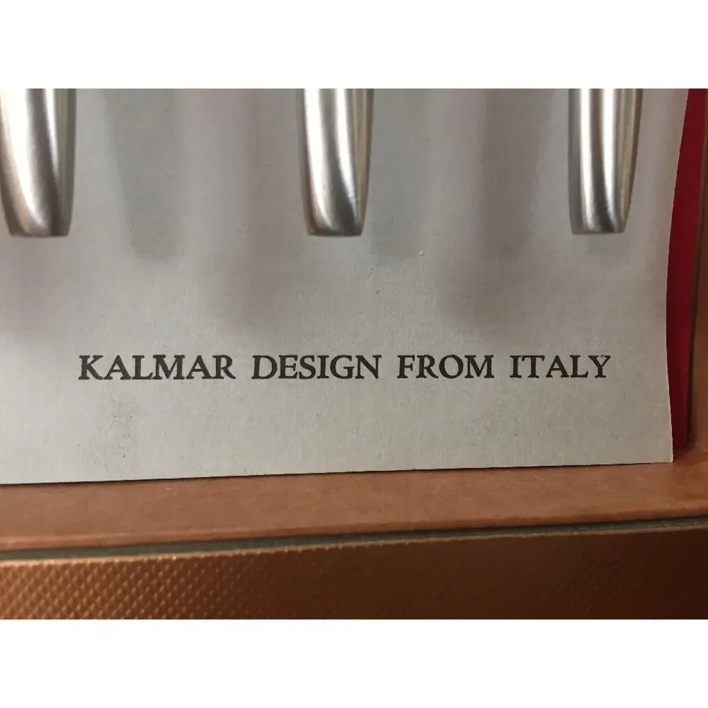 Set 6 Vintage Mid Century Kalmar Italy Stainless Steel Dinner Knives Set w Box
